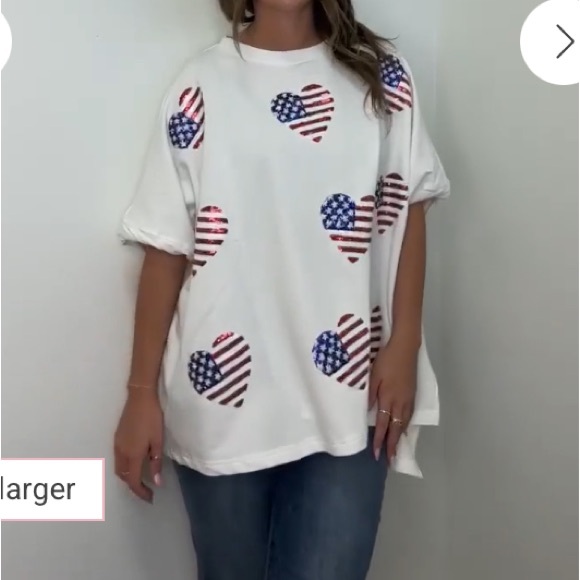 Fantastic Fawn Sequin Flag Heart Oversized Shirt Top Sz Large New in Package - Picture 13 of 14